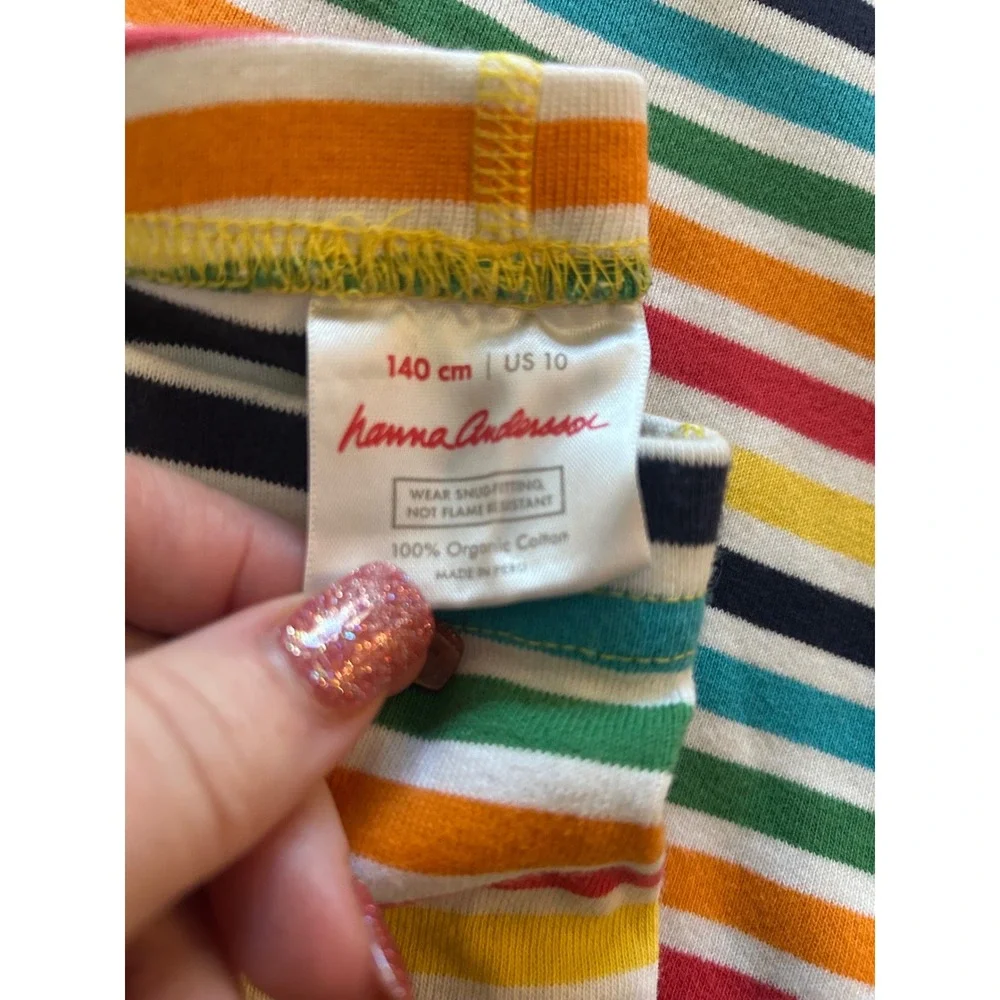 Hanna Andersson Pajama Set Multi Rainbow Stripe Organic Cotton Long John PJ 10